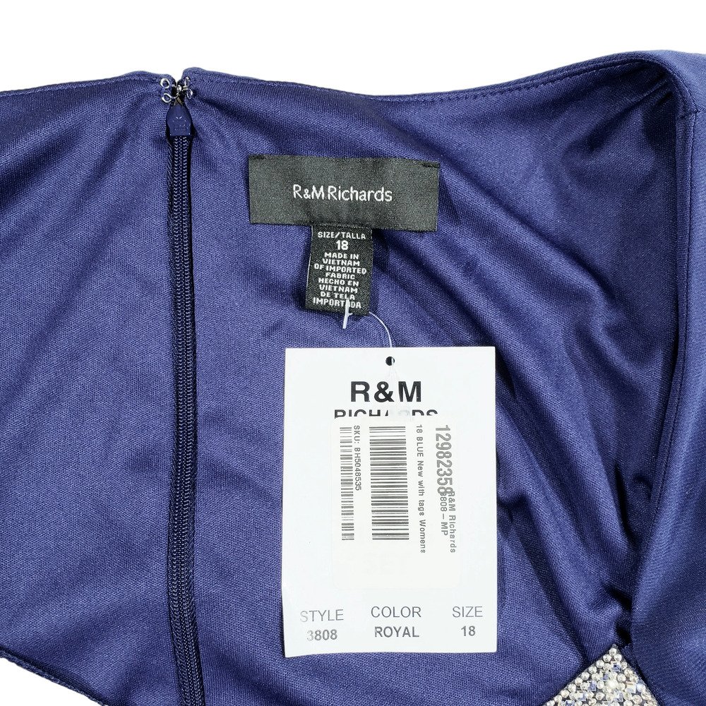 R&M Richards Maxi Dress 18 Women Blue Square Neck Sleeveless Embellished Formal - Picture 9 of 12